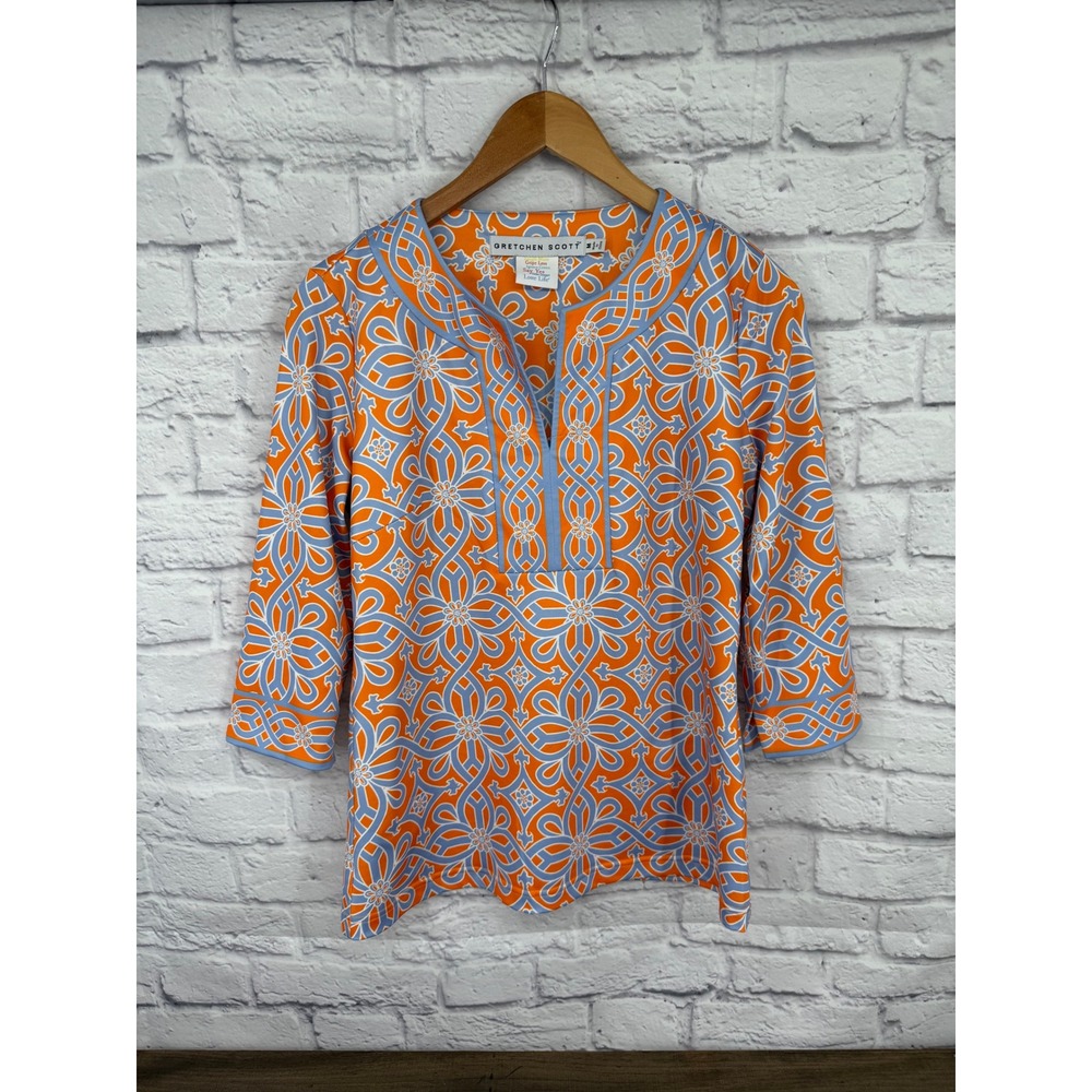 Gretchen Scott Designs Orange and Light Blue Geometric Tunic